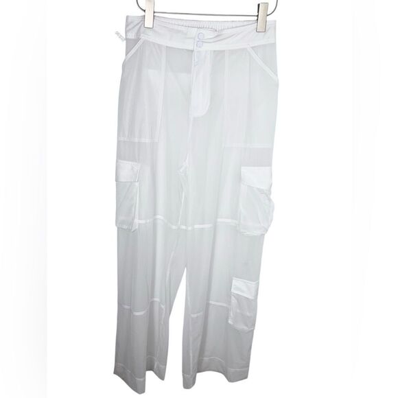ALO Yoga Womens White Sheer Effusion Cargo Wide Leg Trouser - Picture 7 of 14